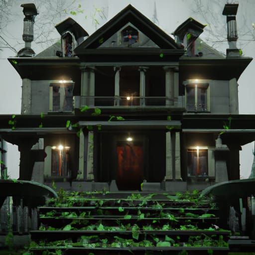 Haunted House with Emerging Ghosts: Horror Render