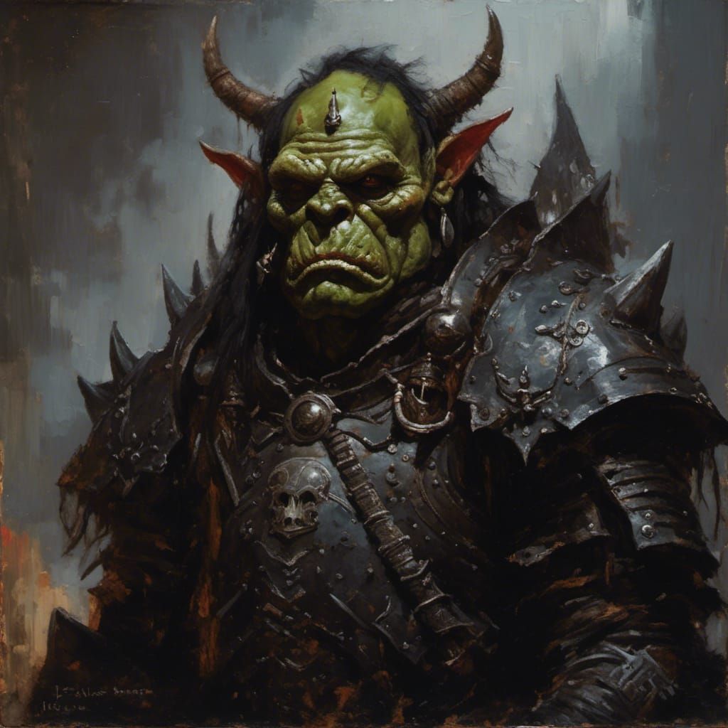 Orc Warrior Portrait in Hyperreal Oil Painting Style