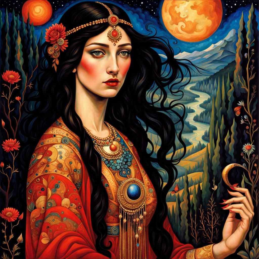 Cosmic Scorpio Goddess in Psychedelic Bohemian Style