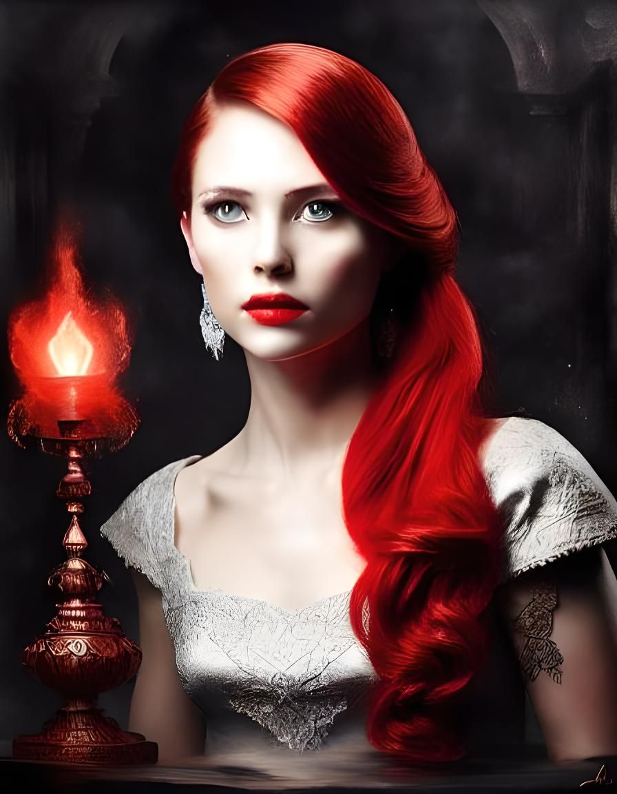 Elegant Scandinavian Woman Portrait with Red and Silver