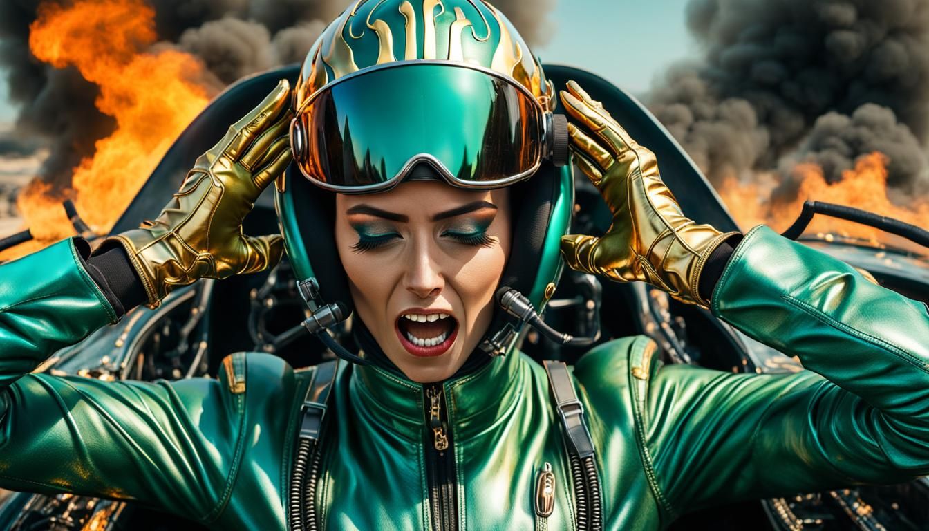 Futuristic Woman in Burning Car: Cinematic Sci-Fi Art