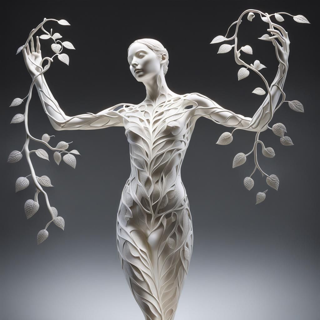 Hyperrealistic Sculpture of Woman with Vines