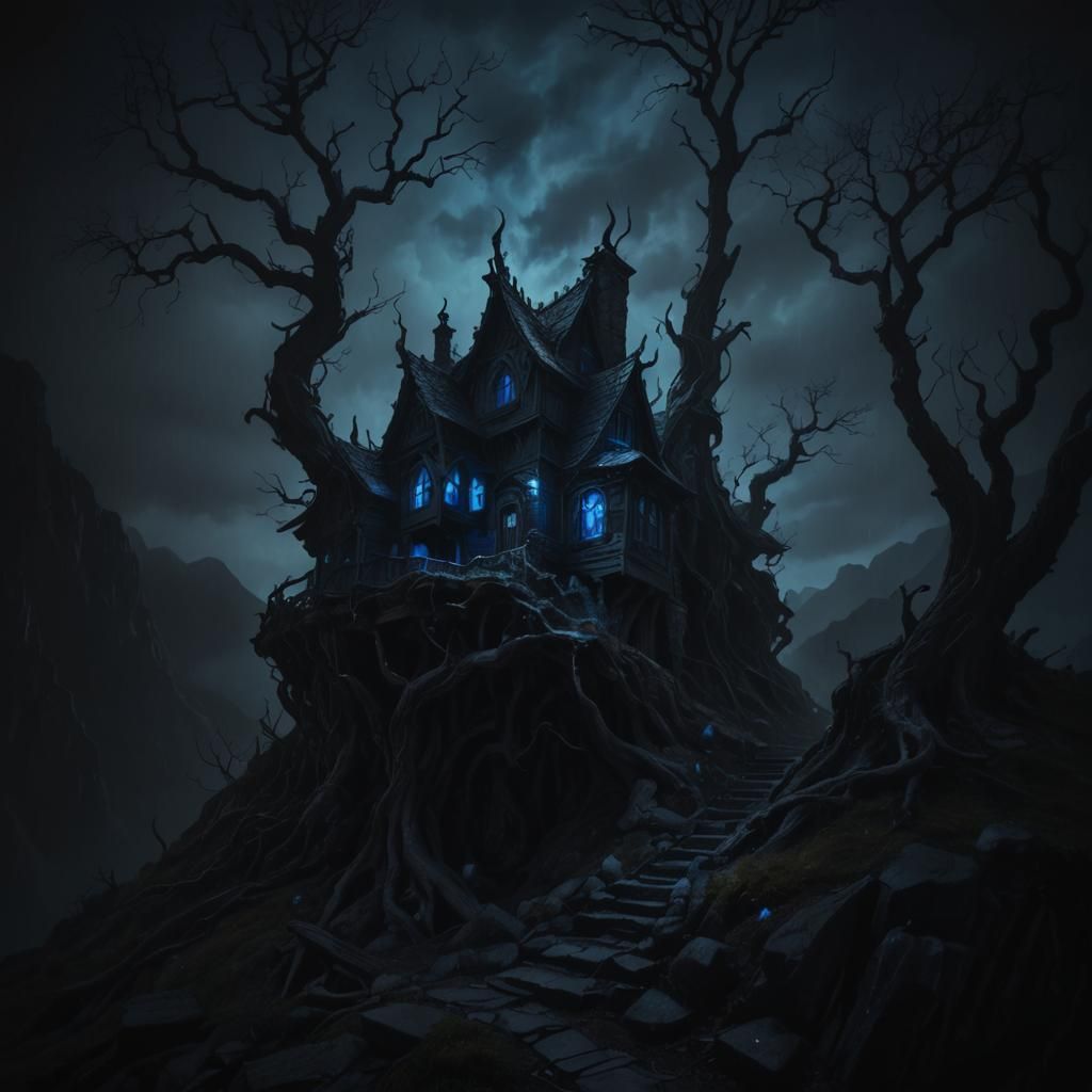 Demonic House on Mountain: Dark Fantasy Architecture