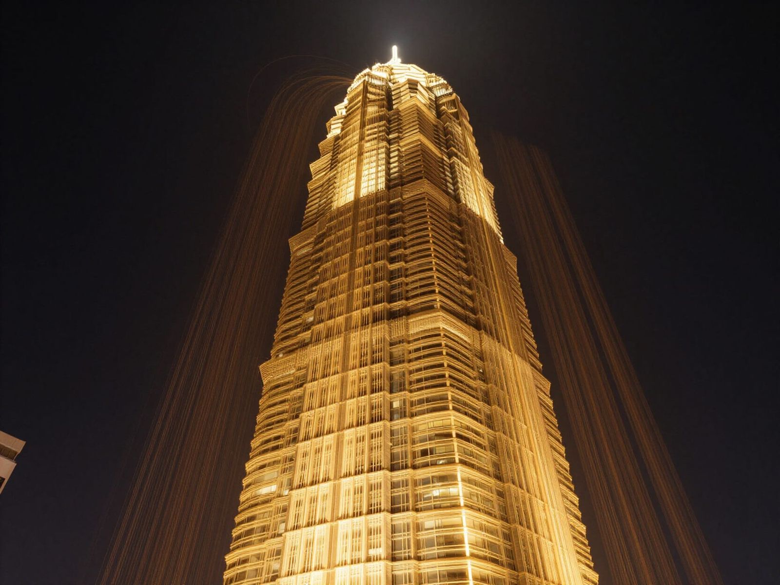 Golden Skyscraper Light Trails in Long Exposure Photography