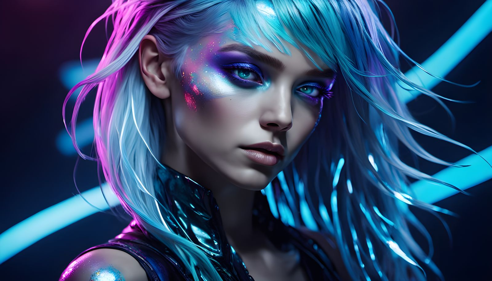 Glowing Alien Goddess in Cyberpunk Splendor