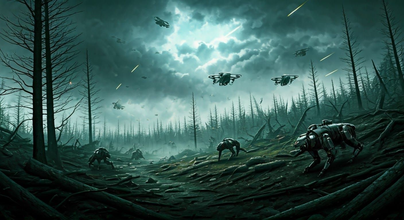 Gritty War-Torn Landscape in Cyberpunk Style