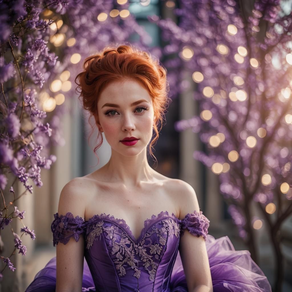 Redhead in Purple Corset Dress Portrait