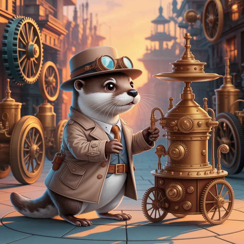 Otter Detective in Steampunk City: Children's Book Illustrat...