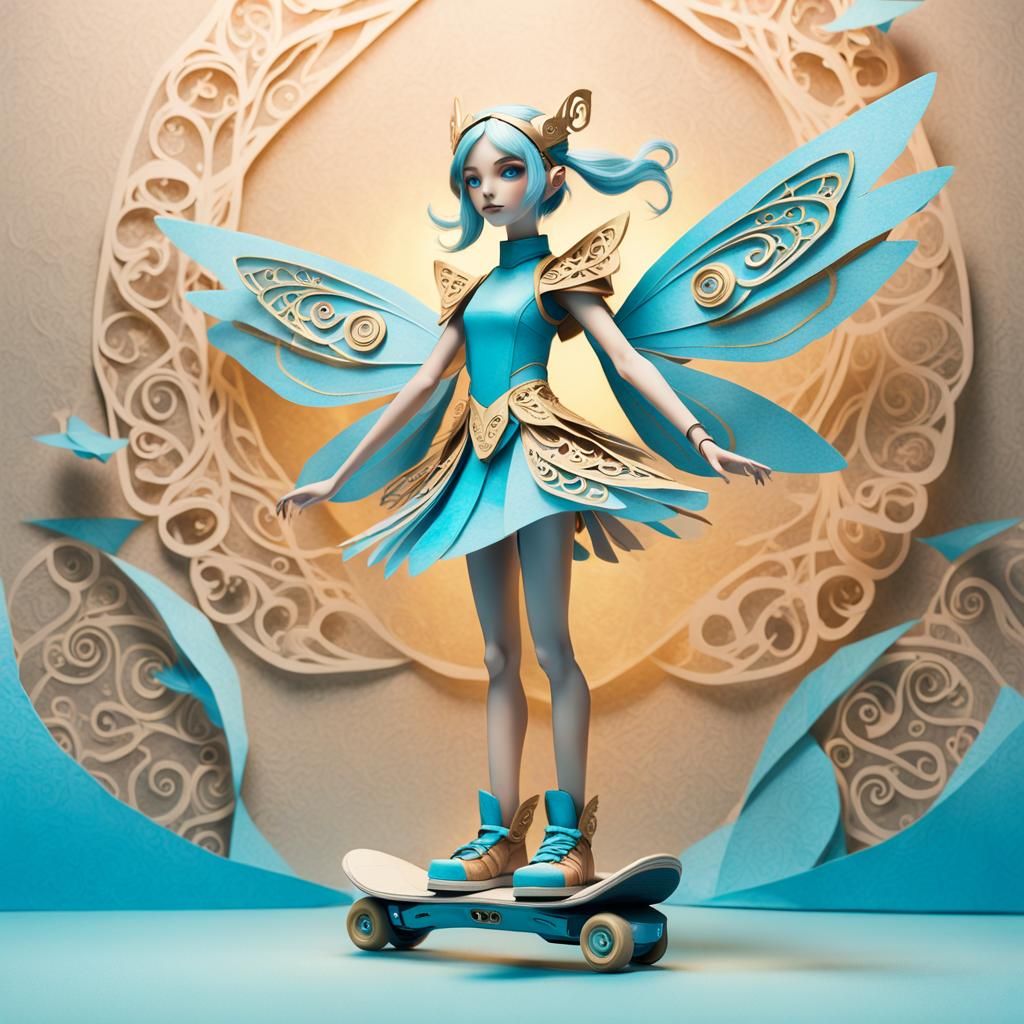 Teenage Fairy on Hoverboard in Whimsical Concept Art