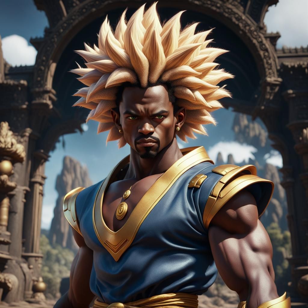 Super Saiyan Black Man with Afro, Detailed Art