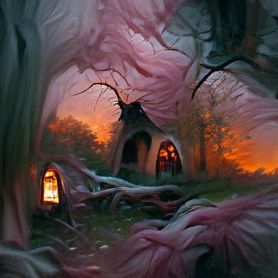 Sinister Fairy Cottage Interior at Sunset