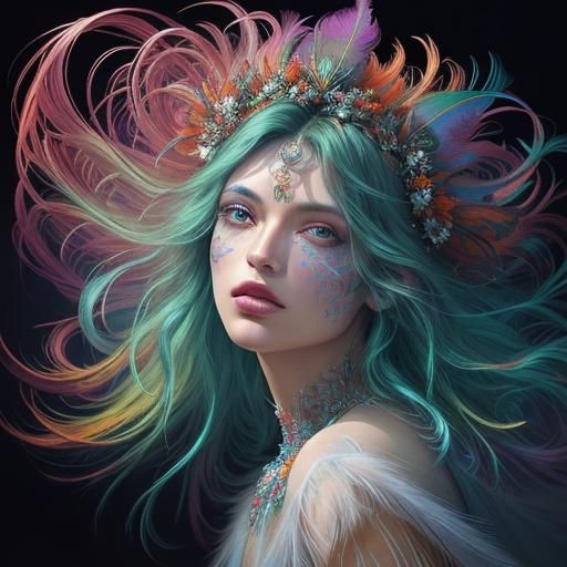 Rainbow Woman Portrait in Surreal Digital Art