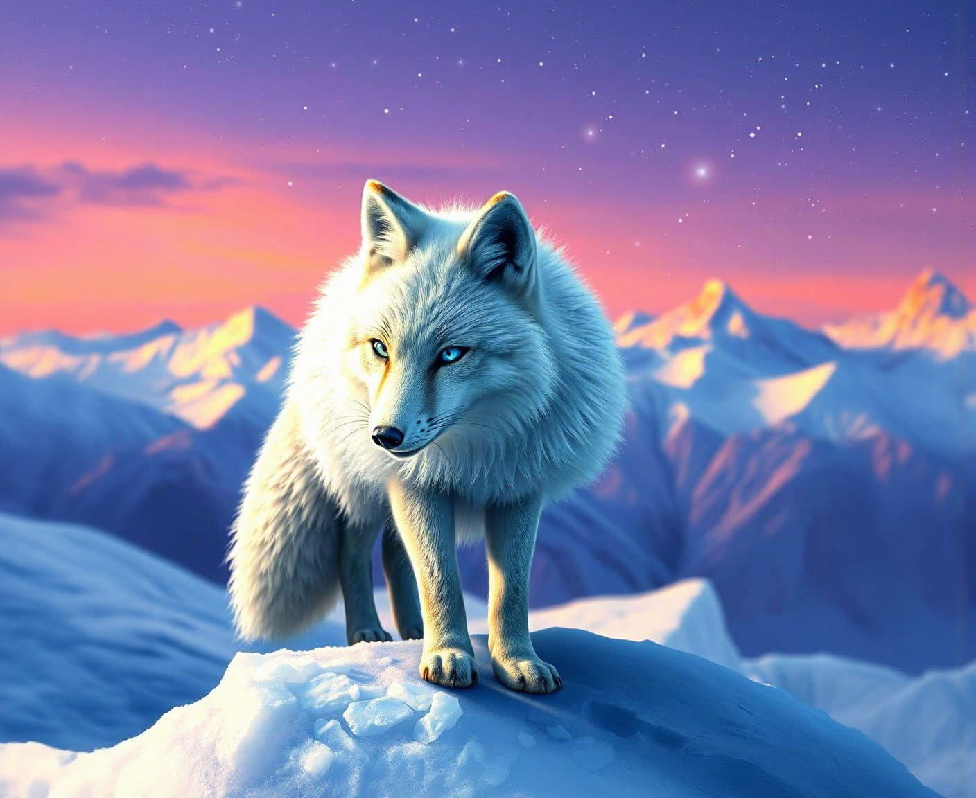 Arctic Fox Surveys Winter Domain in Hyperrealistic Style