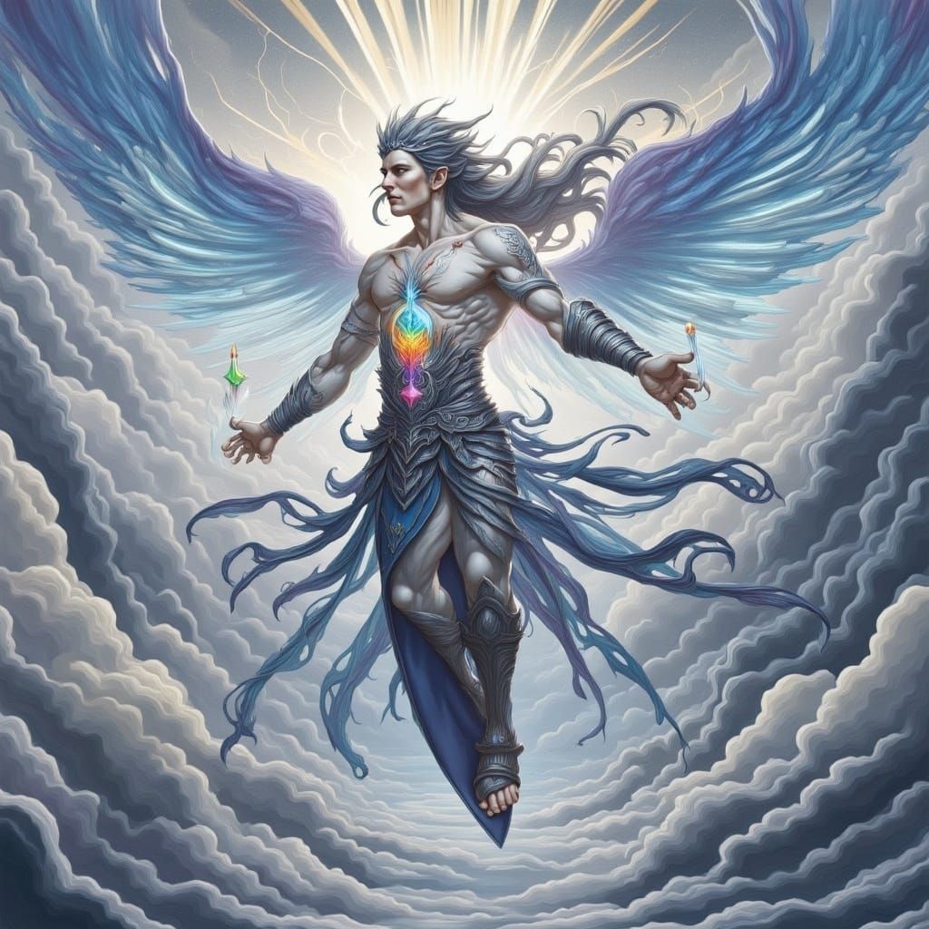 Ethereal Battle Elven Prince in Vibrant Surreal Landscape