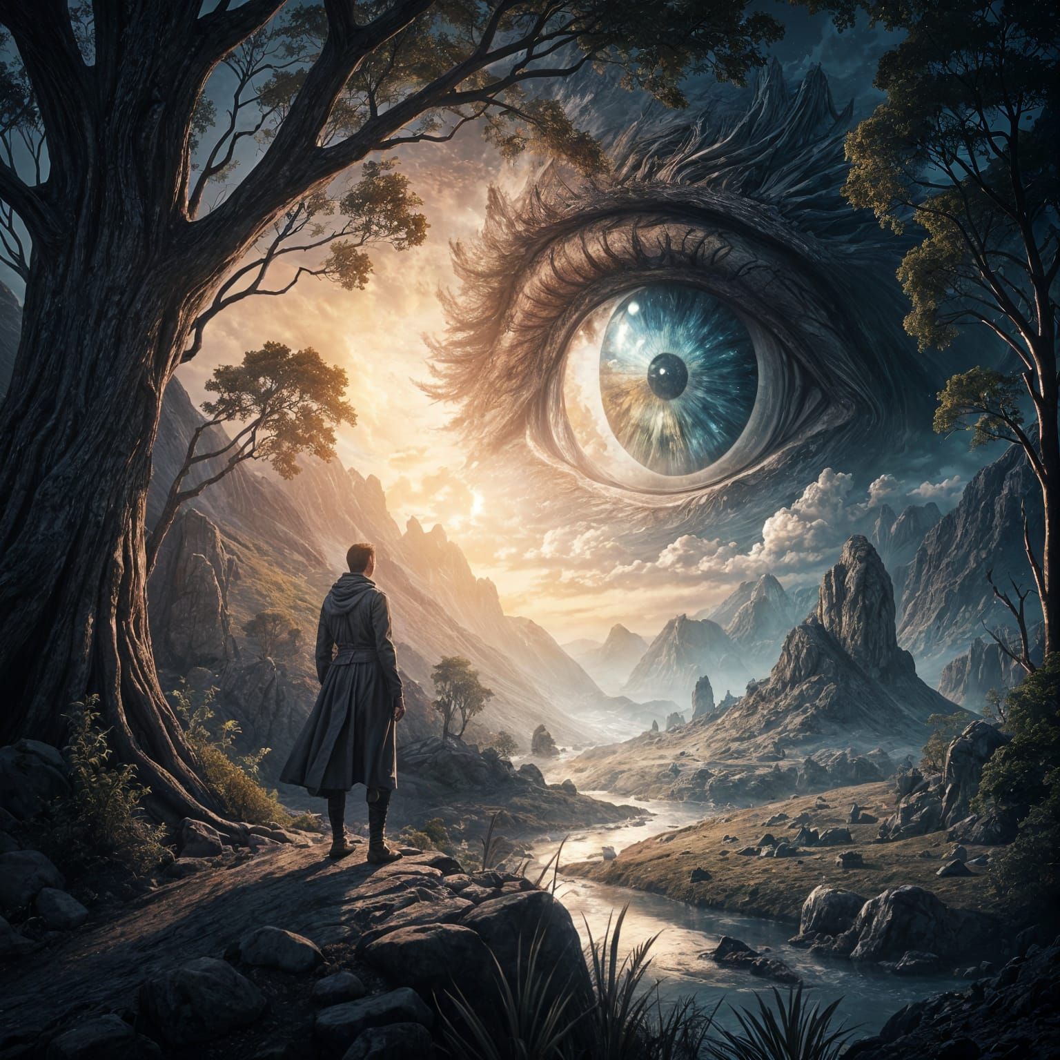 Glowing Eye Landscape in Romantic Style