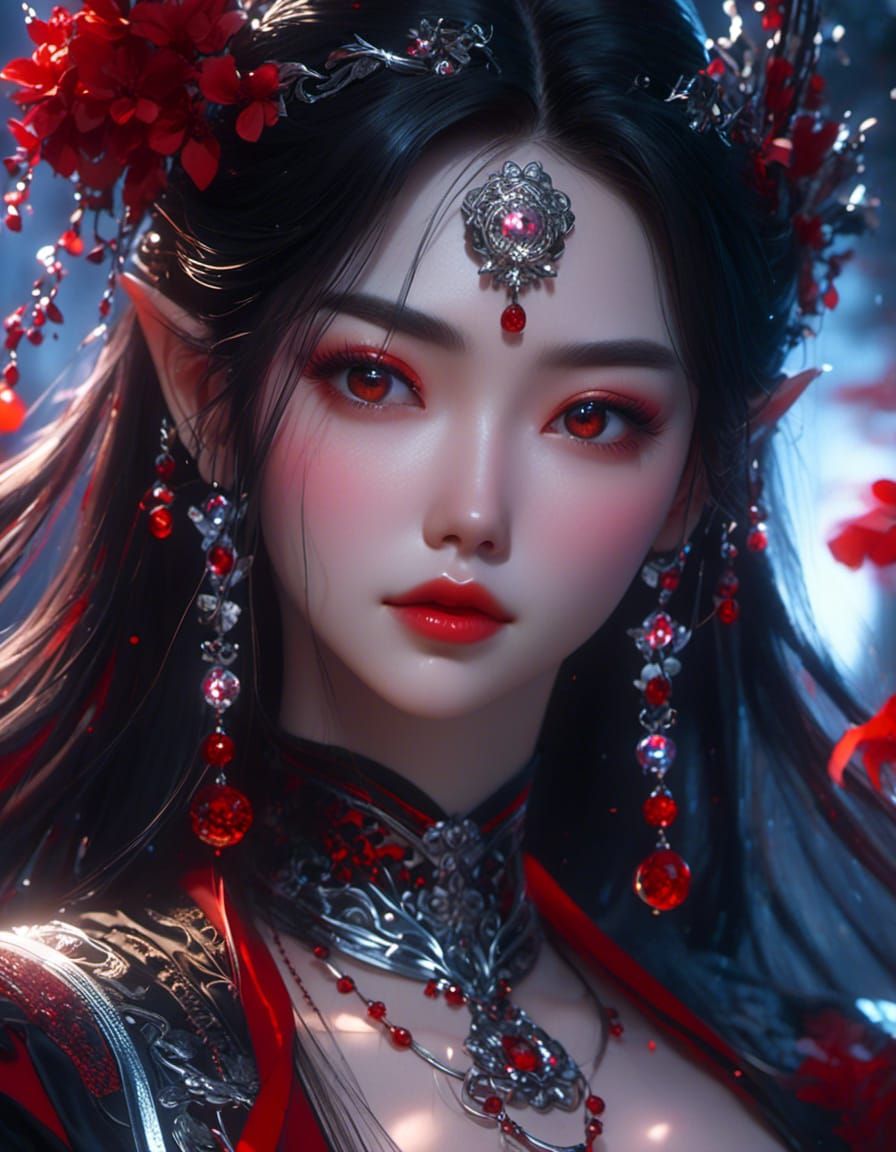 Gothic Xianxia Woman Portrait in Anime Realism
