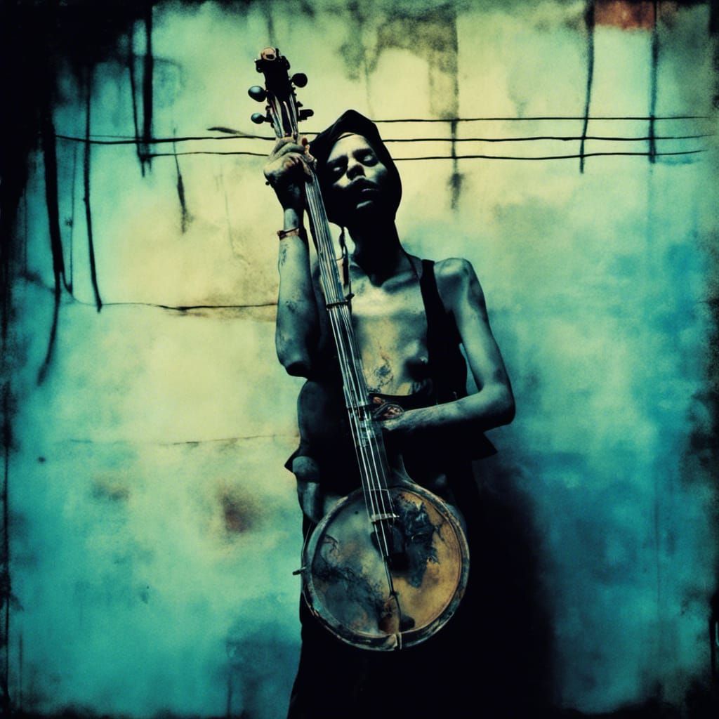 Surreal Blues Player in Silver Gelatin Style