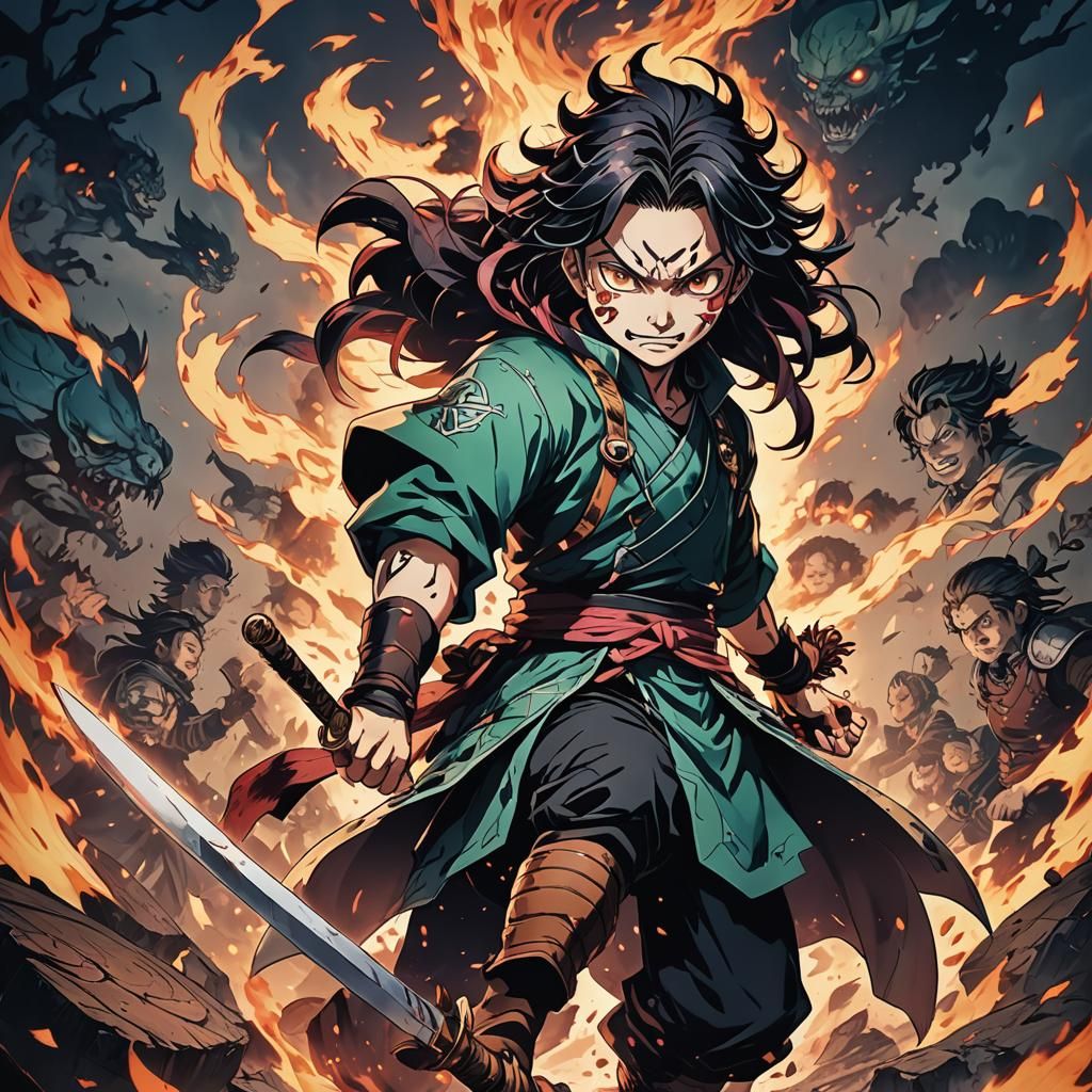 Anime Cel-Shaded Demon Slayer Manga Art