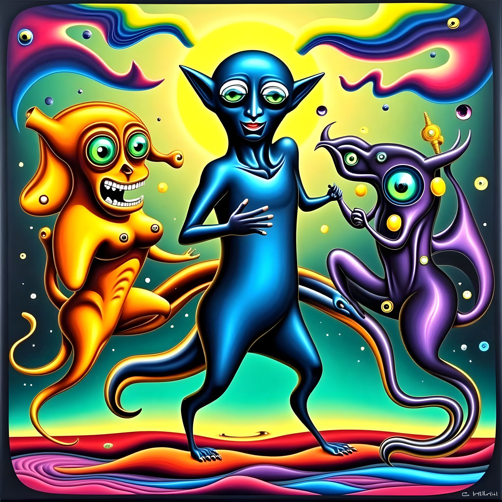 Surreal Alien Womabats Dazzle in Vibrant Art Deco Dreamscape