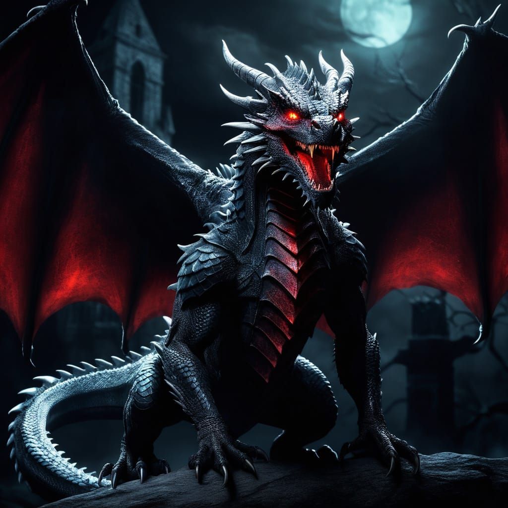Scary Night Dragon in Dark Fantasy Illustration