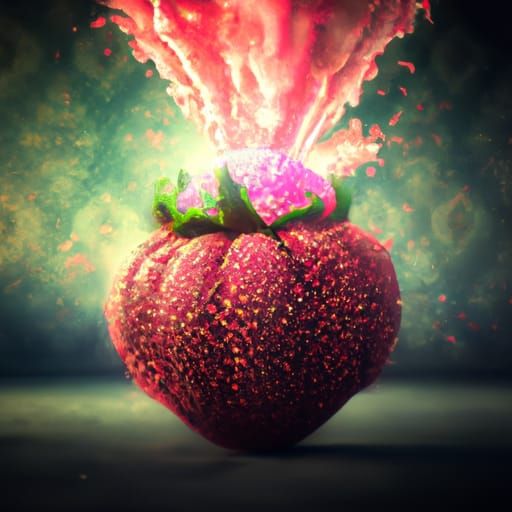 Strawberry Grenade Exploding: Digital Matte Painting