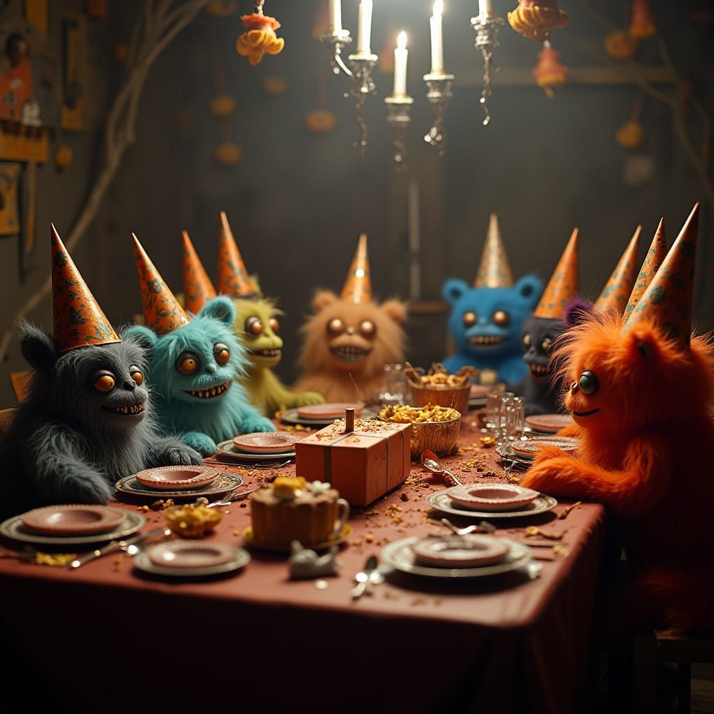 Creepy Halloween Party With Furry Monsters and Gifts