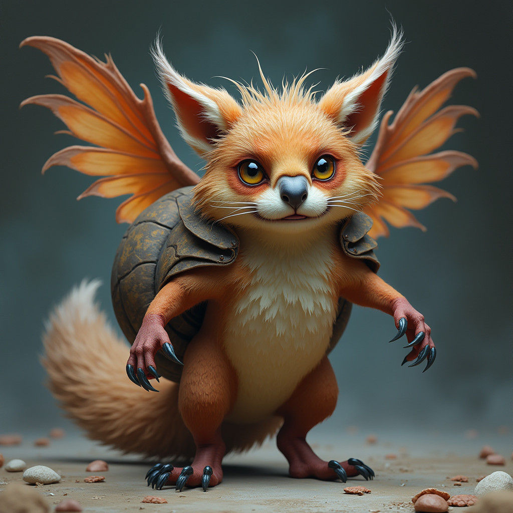 Mystical Hybrid Creature with Owl Wings and Walrus Teeth