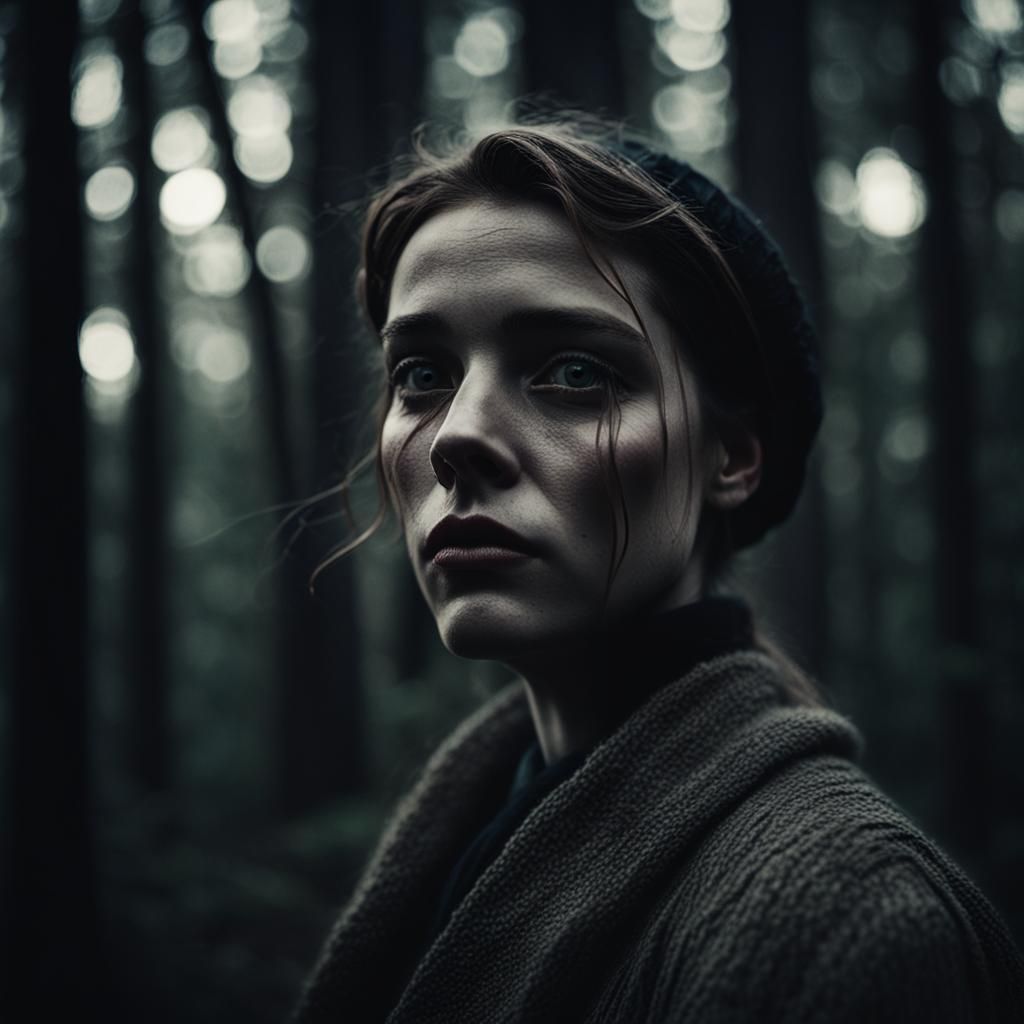 Woman in Dark Woods, Art Deco Portrait