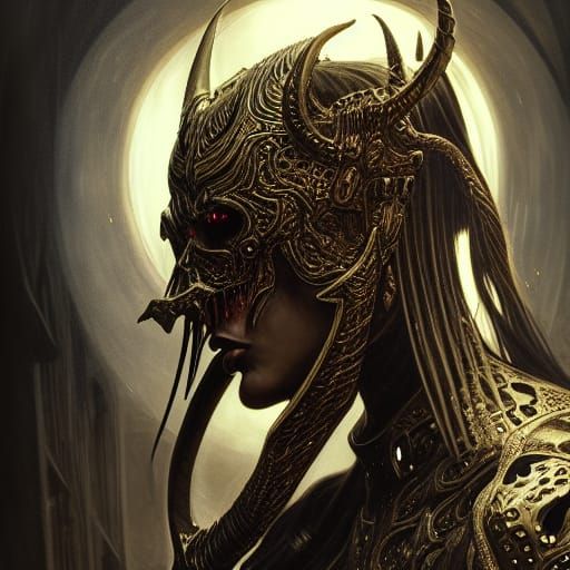 Demon Knight Portrait in Ornate Skull Armor