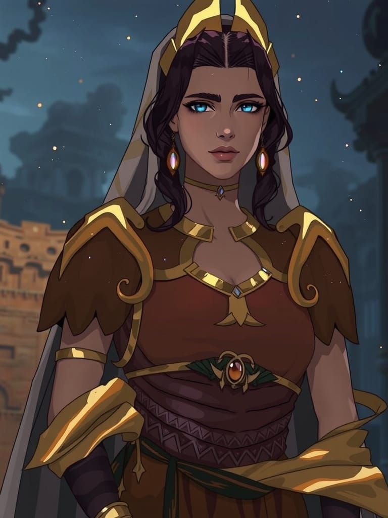 Regal Goddess in Ancient, Fantastical Landscape