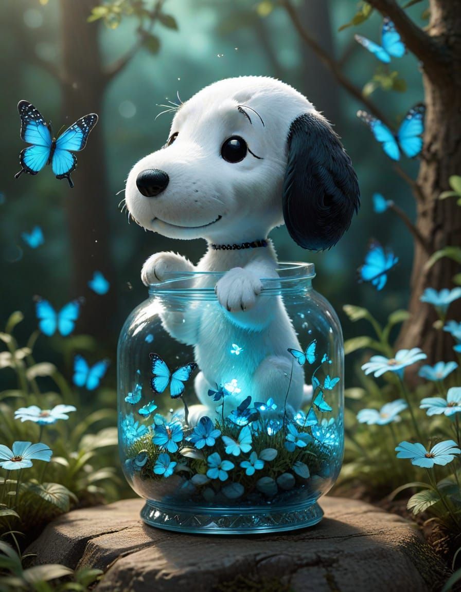 Snoopy with Glowing Butterflies in 3D Render