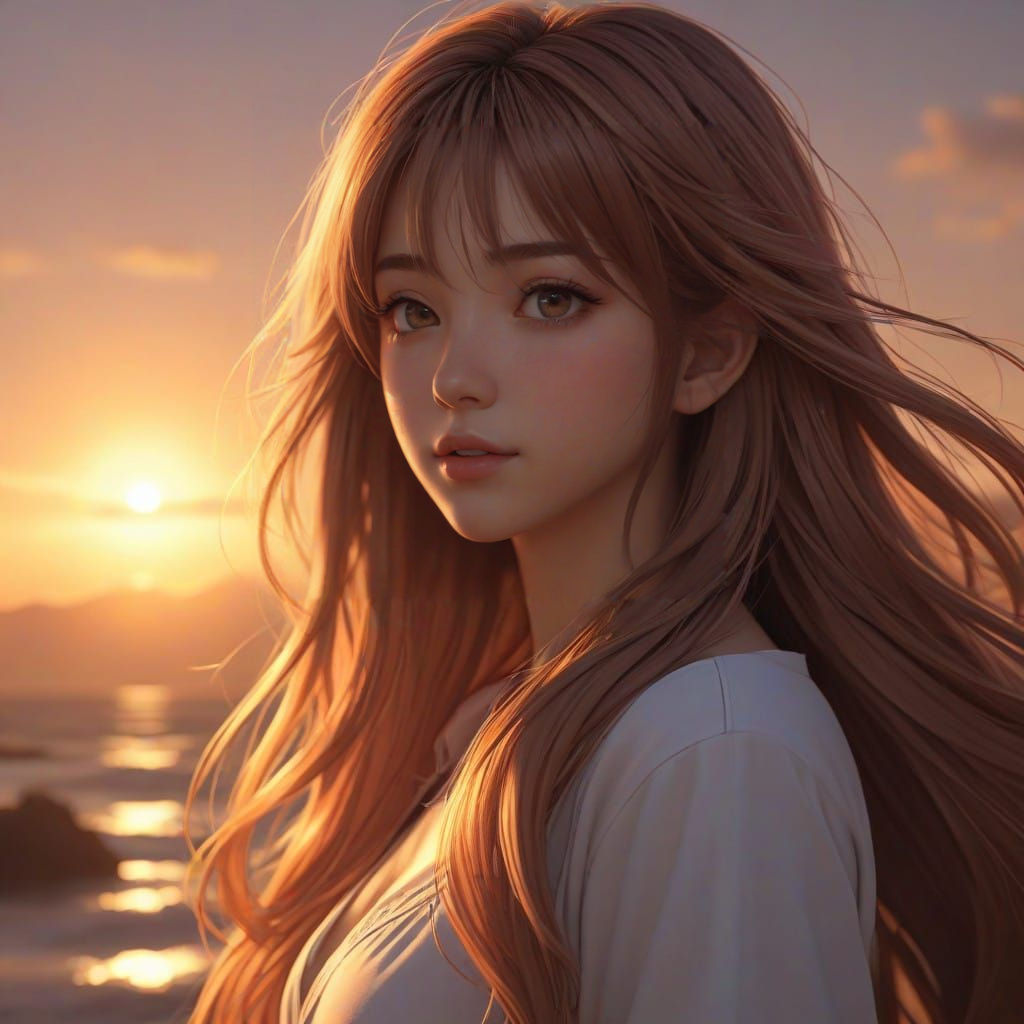 Anime-Style Sunset Goddess
