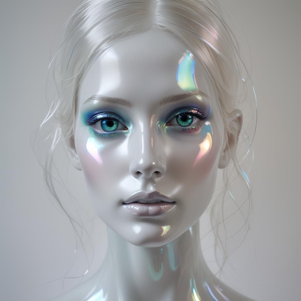 Ethereal Transparent Face Silhouette with Iridescent Eyes