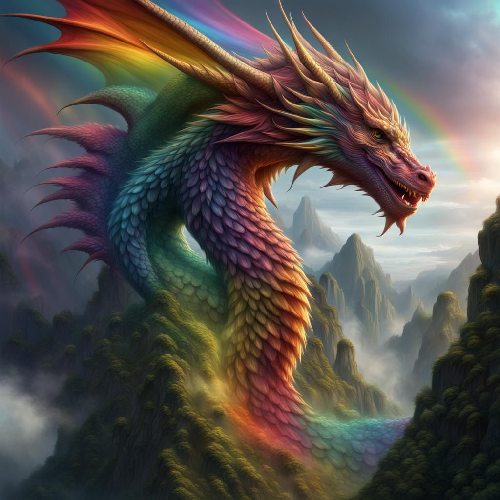 Rainbow Dragon Woman: Epic Digital Painting