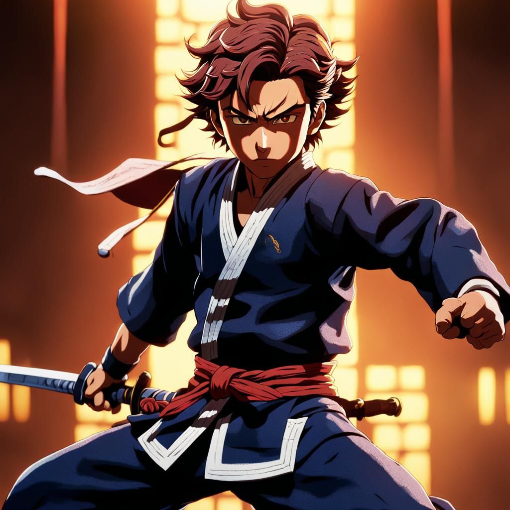 Heroic Anime Character Tanjiro Kamado in Action