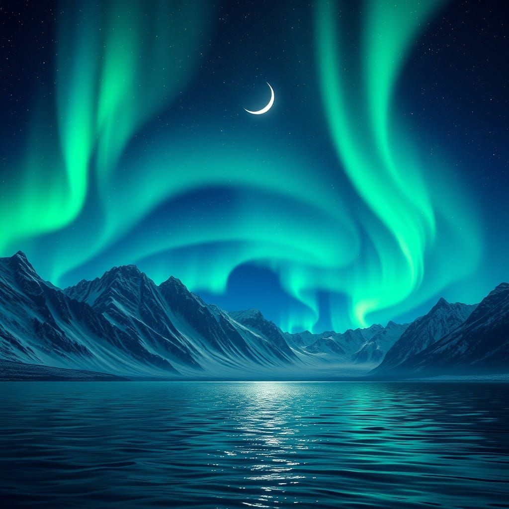 Aurora Borealis Over Snowy Mountains