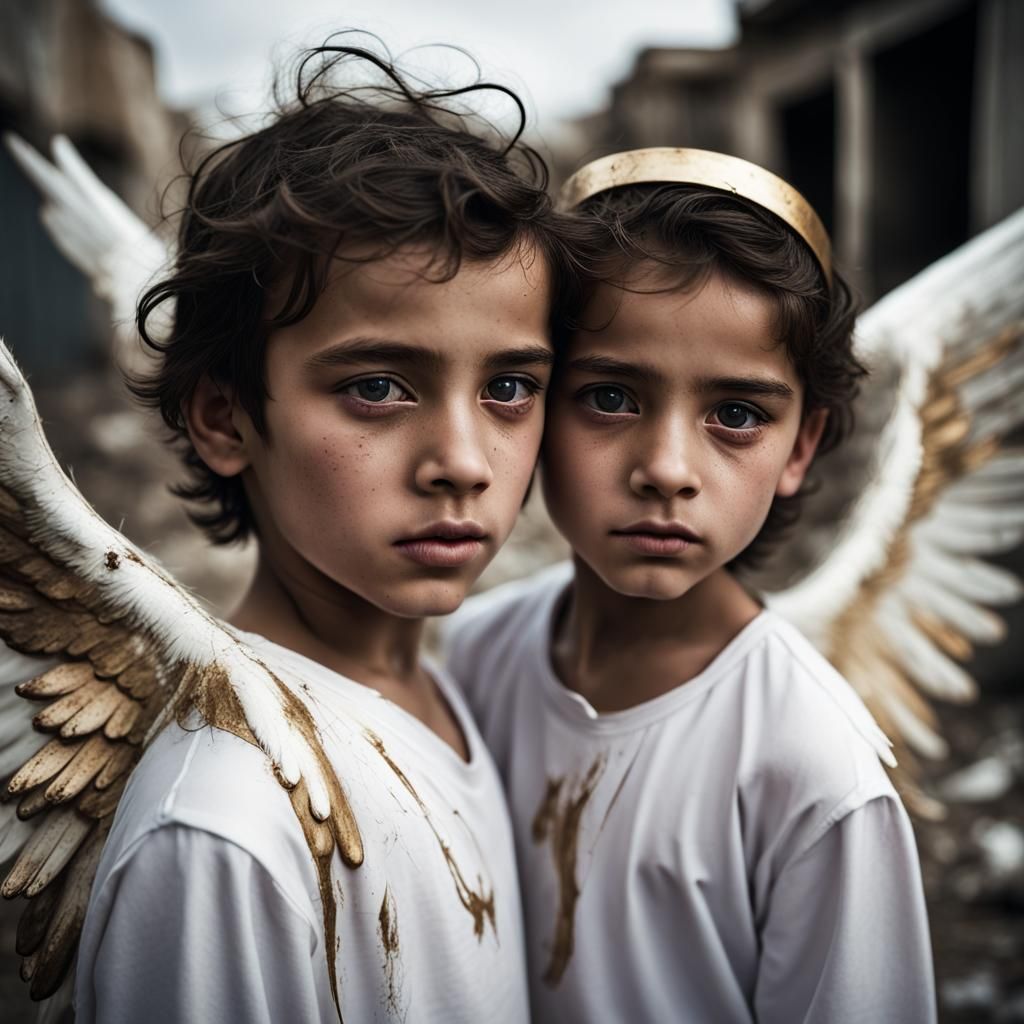 Angelic Children Play Tag in War Zone