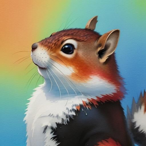 Hyperrealistic Squirrel Watercolor Painting with Dramatic Li...