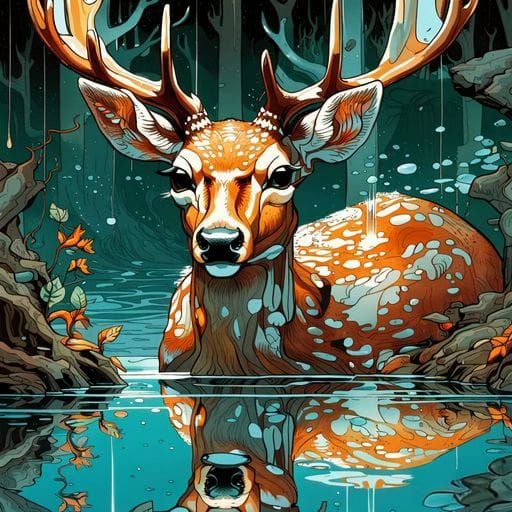 Deer Reflected in Water: A Tranquil Portrait