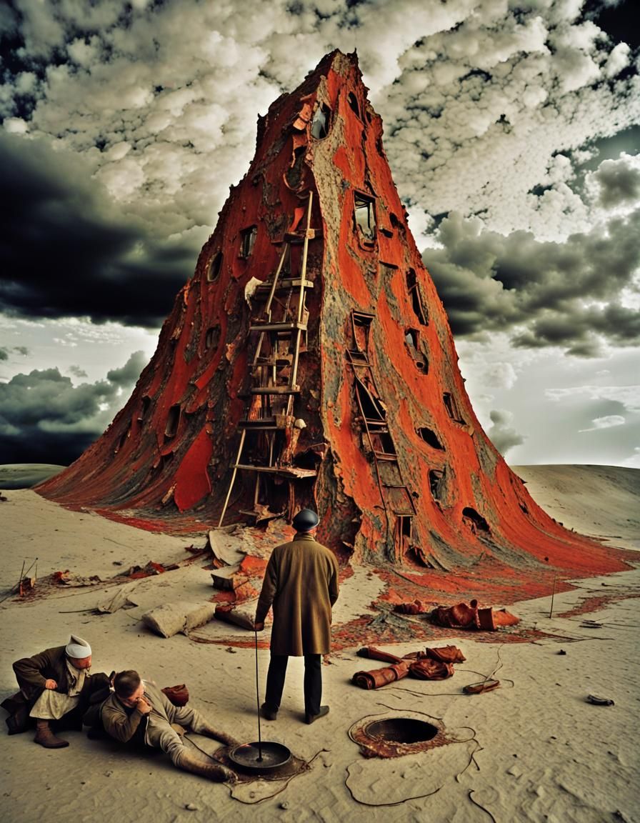 Surreal Sky Drill: Dadaist and Action Painting Styles