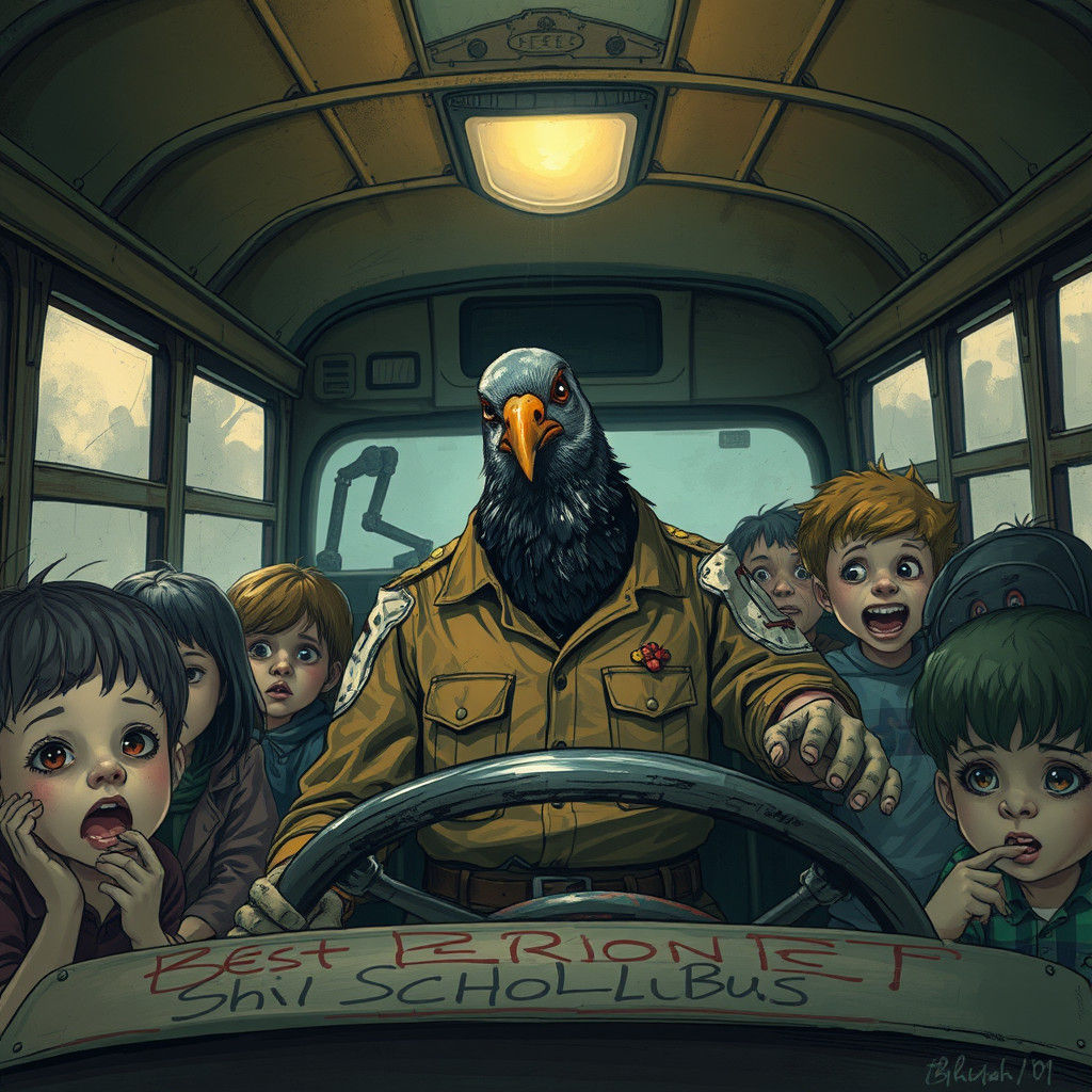 Pigeon Driving School Bus in Biomechanical Style