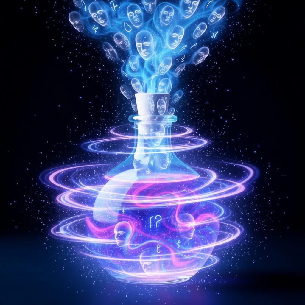 Macro Photo of Echoing Insight Potion with Swirling Colors
