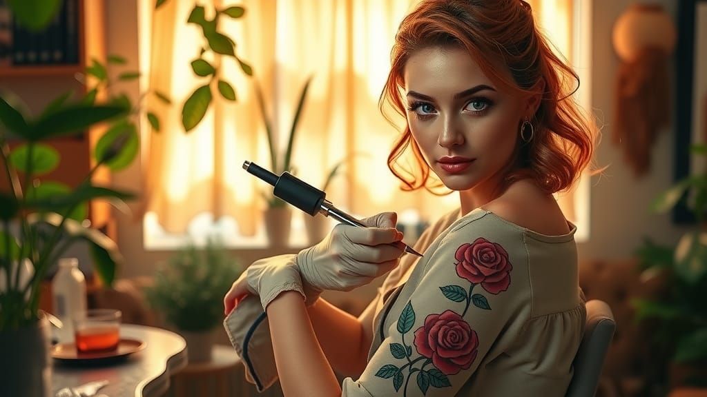 Tattoo Artist Creates Rose Tattoo in Psychedelic Studio