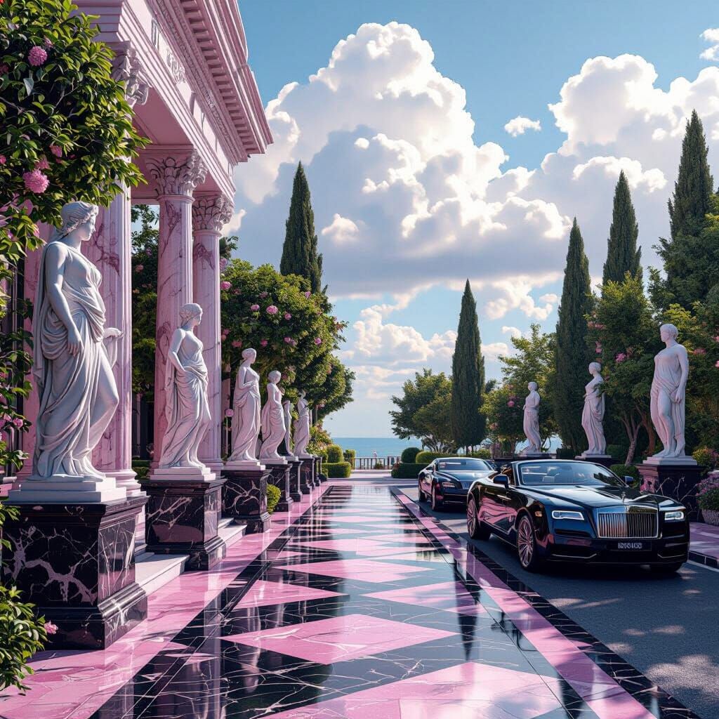 Luxurious Garden with Greek Statues & Portchester Cars