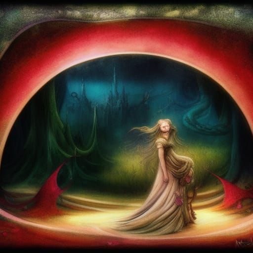 Magical Girl with Red Hair in Fantasy Painting