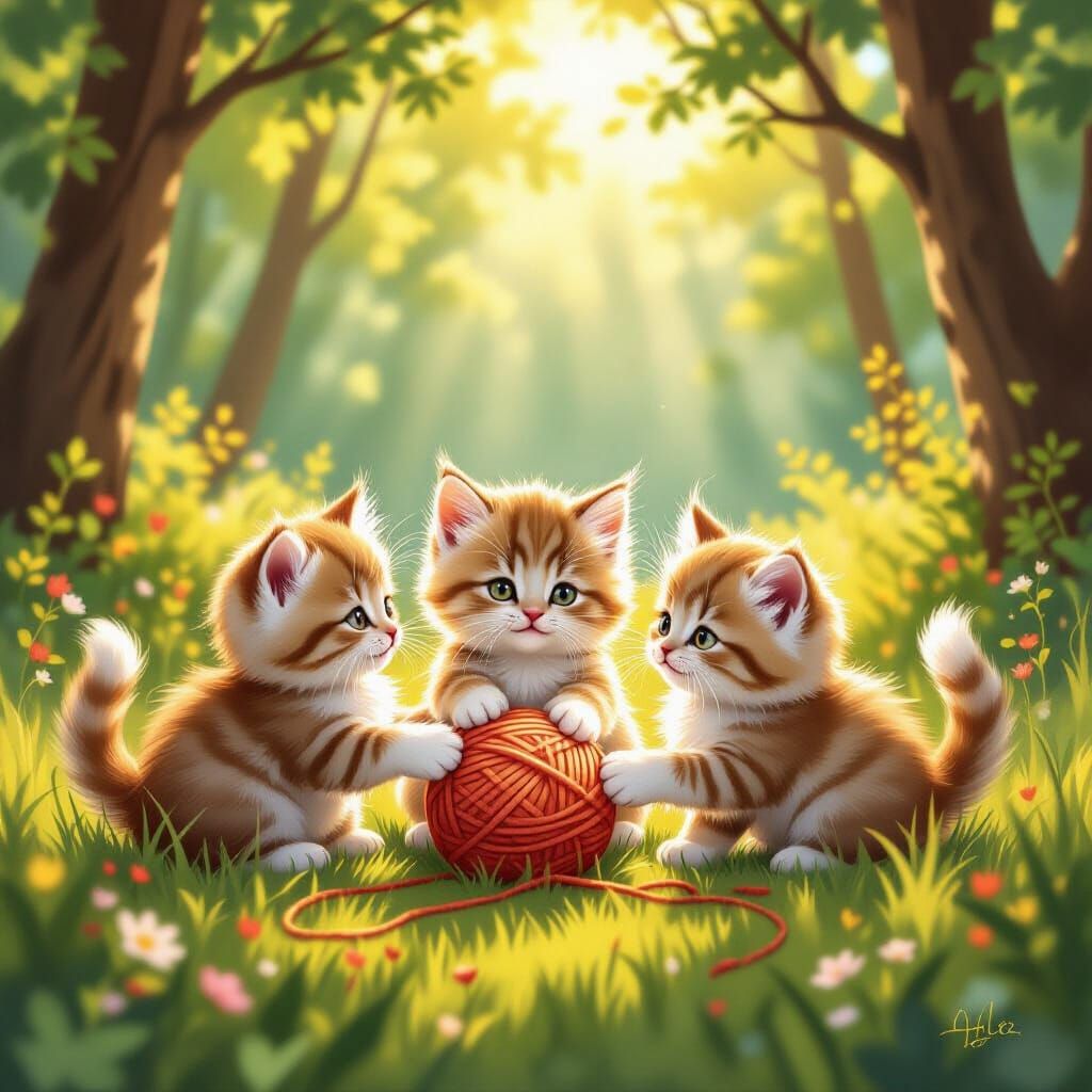 Fluffy Siberian Kittens Play in Sunlit Forest Clearing