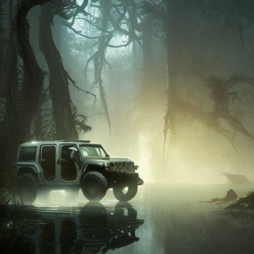 Swamp Planet Jeep in Dark Fantasy Style