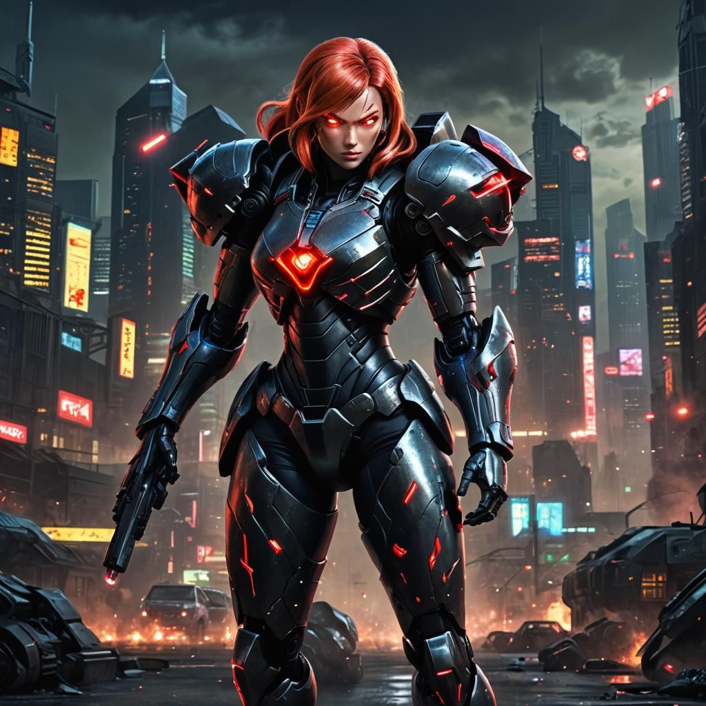 Samus Aran in Black Power Armor: Digital Art