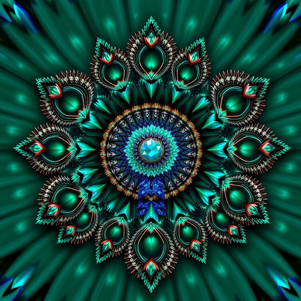 Jeweled Fractal Peacock: Teal, Cobalt, Emerald Art