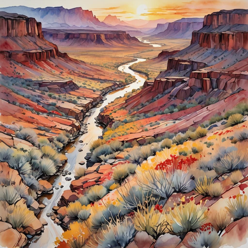 Desert Sunset: Abstract Watercolor Landscape